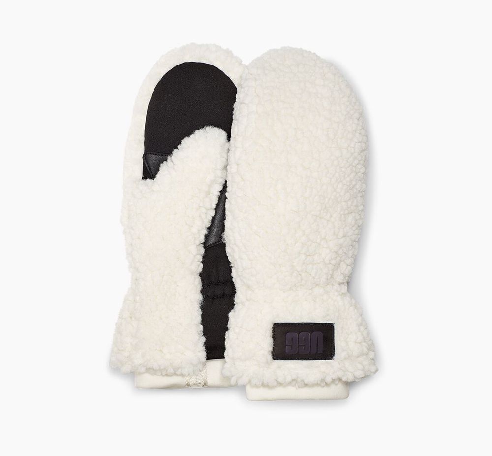 Ugg Sherpa Mitten W Logo - Womens Gloves - White - NZ (4815HMRCV)